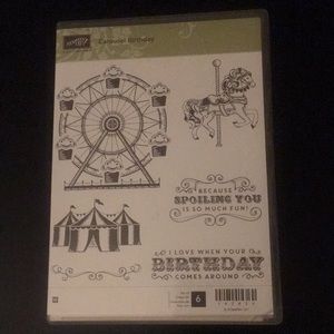 Stampin’Up Carousel Birthday:unmounted wood blocks - used - box has some damage.